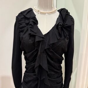 Anne Fontaine Black Ruffle-Front Long Sleeve Blouse